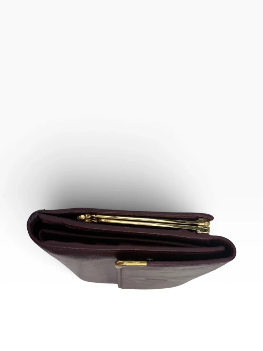 Vintage Cartier Burgundy Leather Long Wallet Kiss Lock Coin Purse Gold Tone